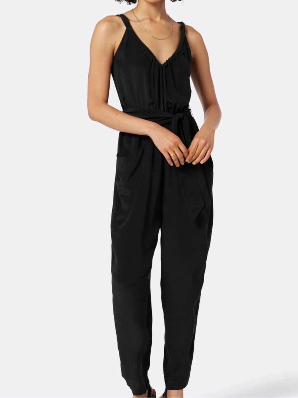 NWT Joie Vernet 100% silk black caviar sleeveless V-neck jumpsuit XS